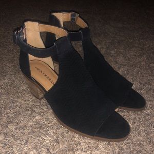 Lucky Brand Ankle Strap Black Suede Sandals